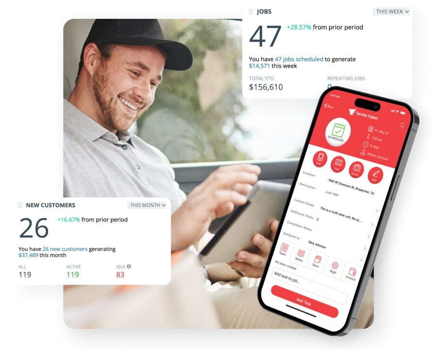 service fusion software screens and tech app