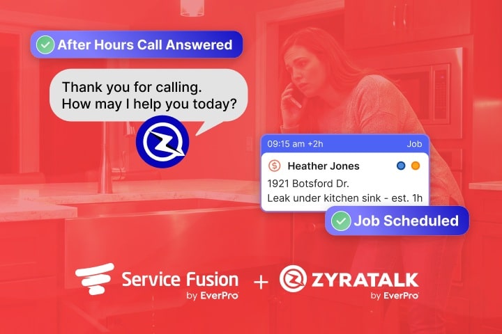 How ZyraTalk and Service Fusion work together to provide 24/7 customer service.